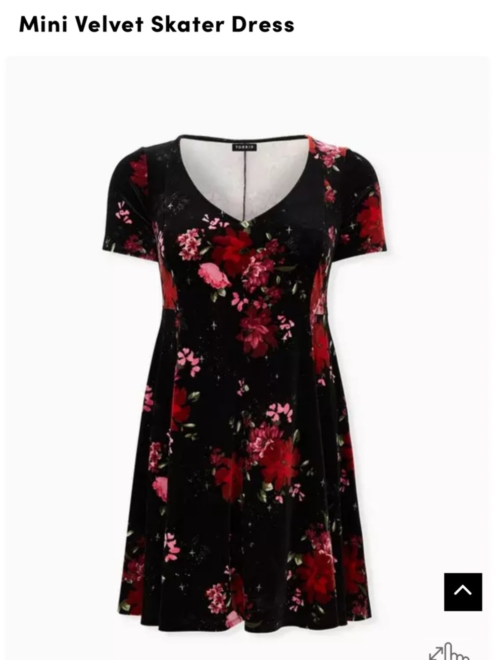 Torrid Floral Velvet Skater Dress Size 3 Black Red V-Neck Short Sleeve Plus Size